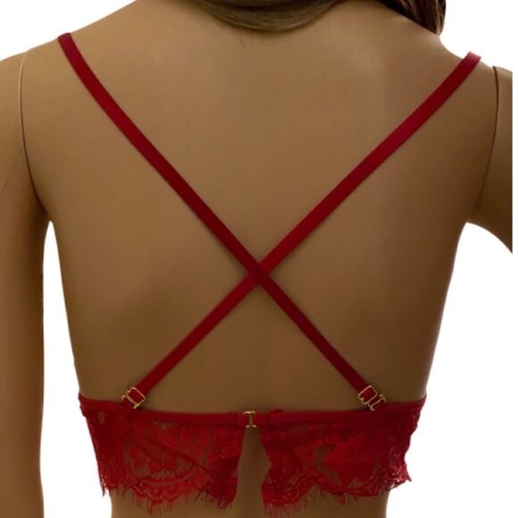 Sexy Deep Red Adjustable Plunge Lace Bra and Cheeky Panties Set. NEW - Picture 4 of 6